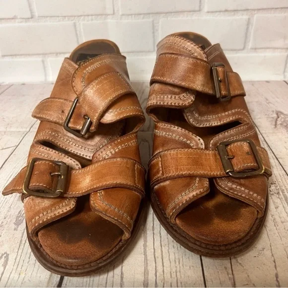 Freebird Brown Leather Mules with Buckle Detail - Picture 3 of 7